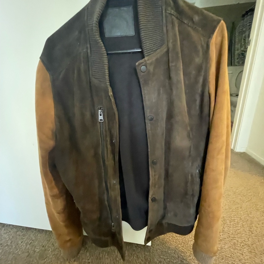 All Saints Two-Tone Suede Bomber Jacket used few times almost new